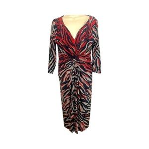 Ann Klein Animal Print Bodycon Sheath Midi Ruched Cocktail Dress